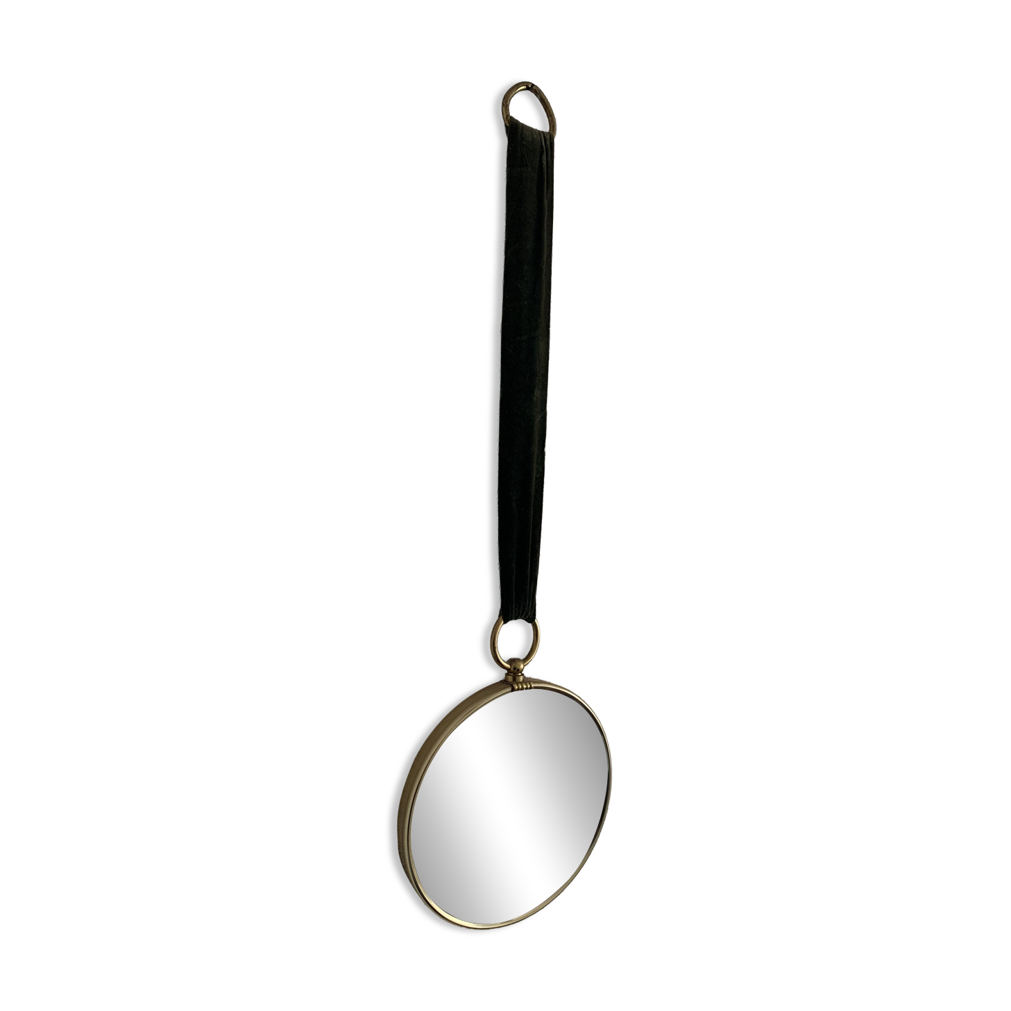 Vintage 1960 witch's eye mirror with green ribbon - 20 x 67 cm