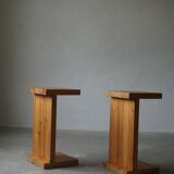 Pair of Scandinavian Modern, Brutalist Night Stands in Solid Pine, 1970s