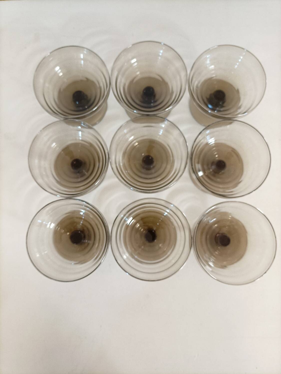 Set of 9 smoked glass champagne glasses