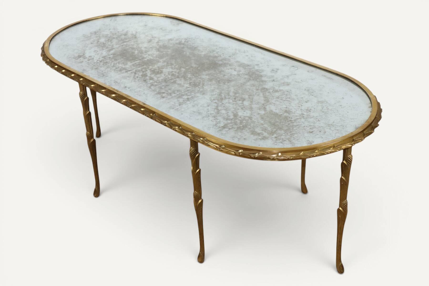 Maison Baguès coffee table in gilded bronze and aged mirror – 1950s