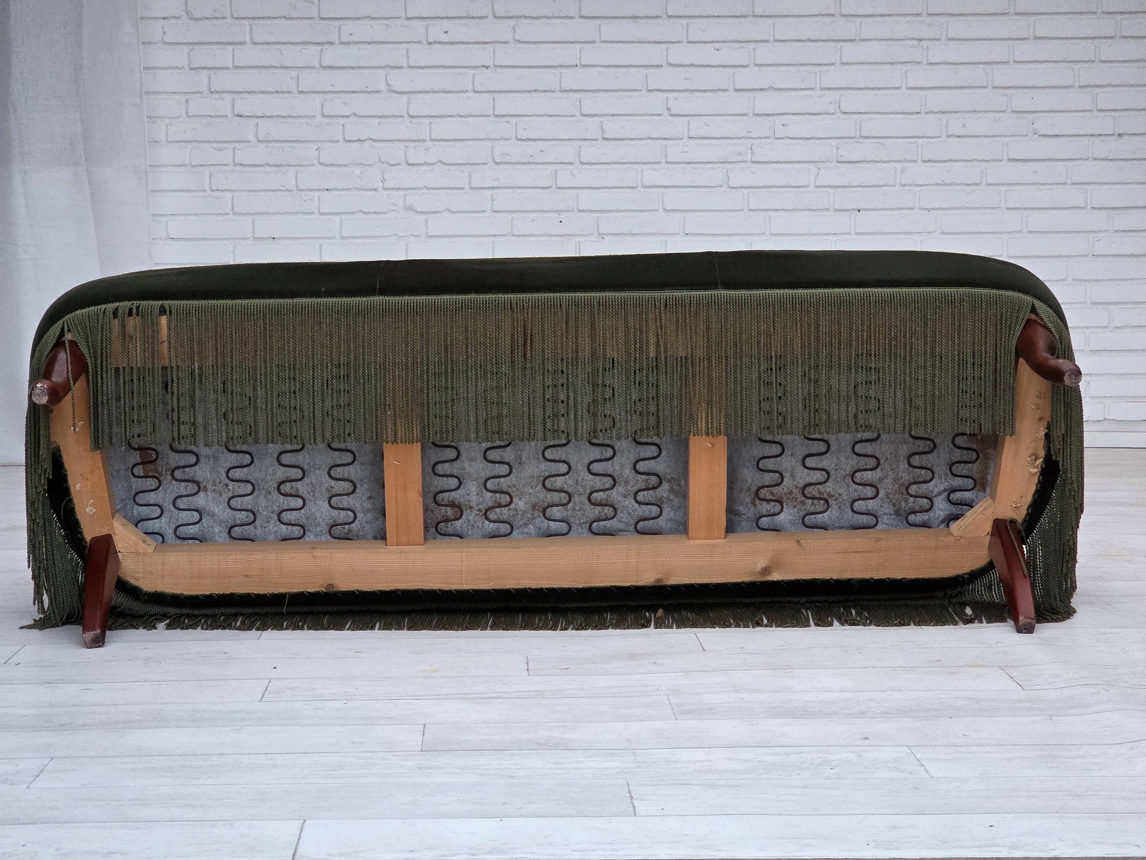 1970s, Danish 3-seater sofa, furniture velour, beech wood legs.