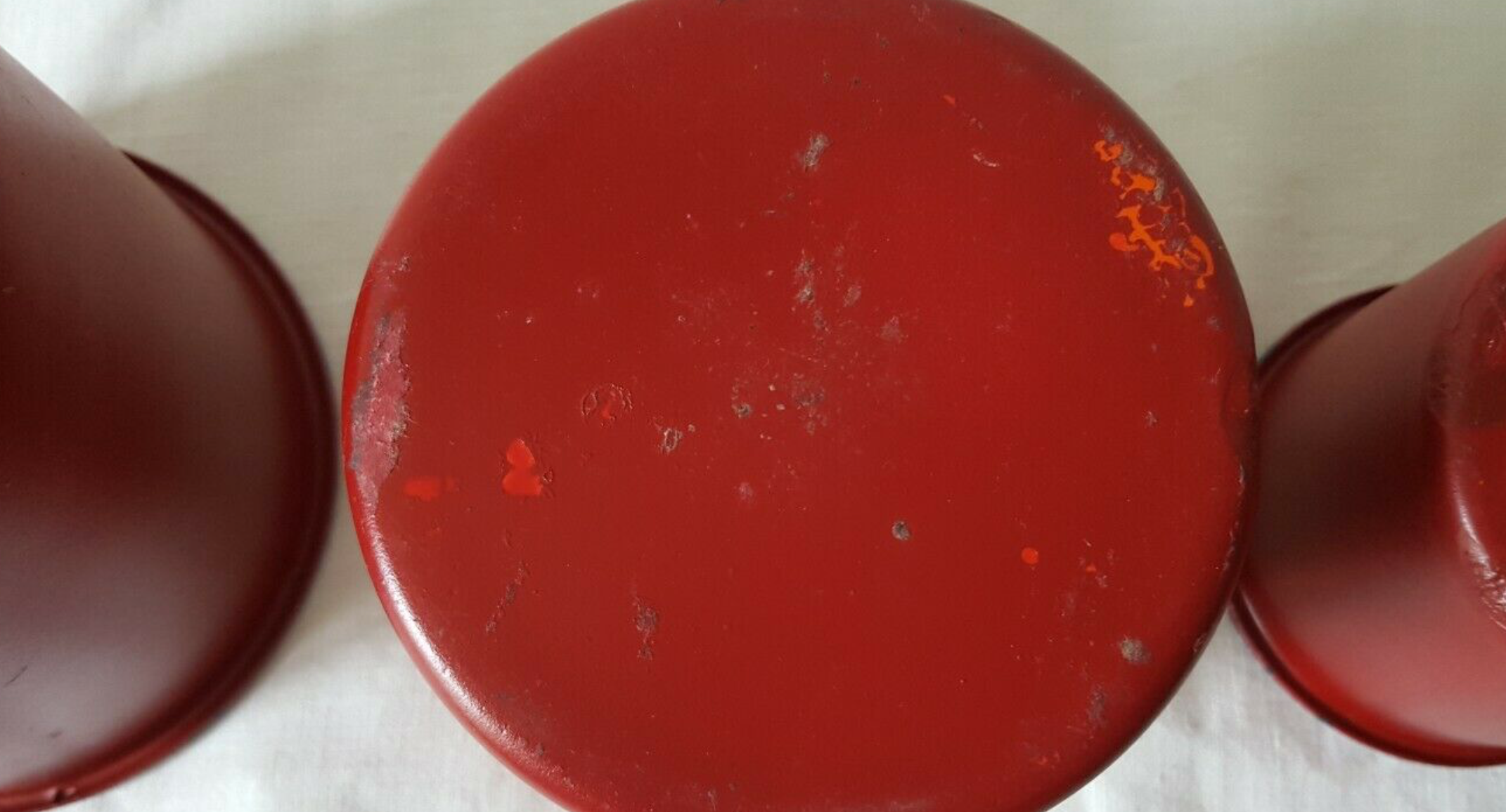 Vintage red metal pots kitchen storage