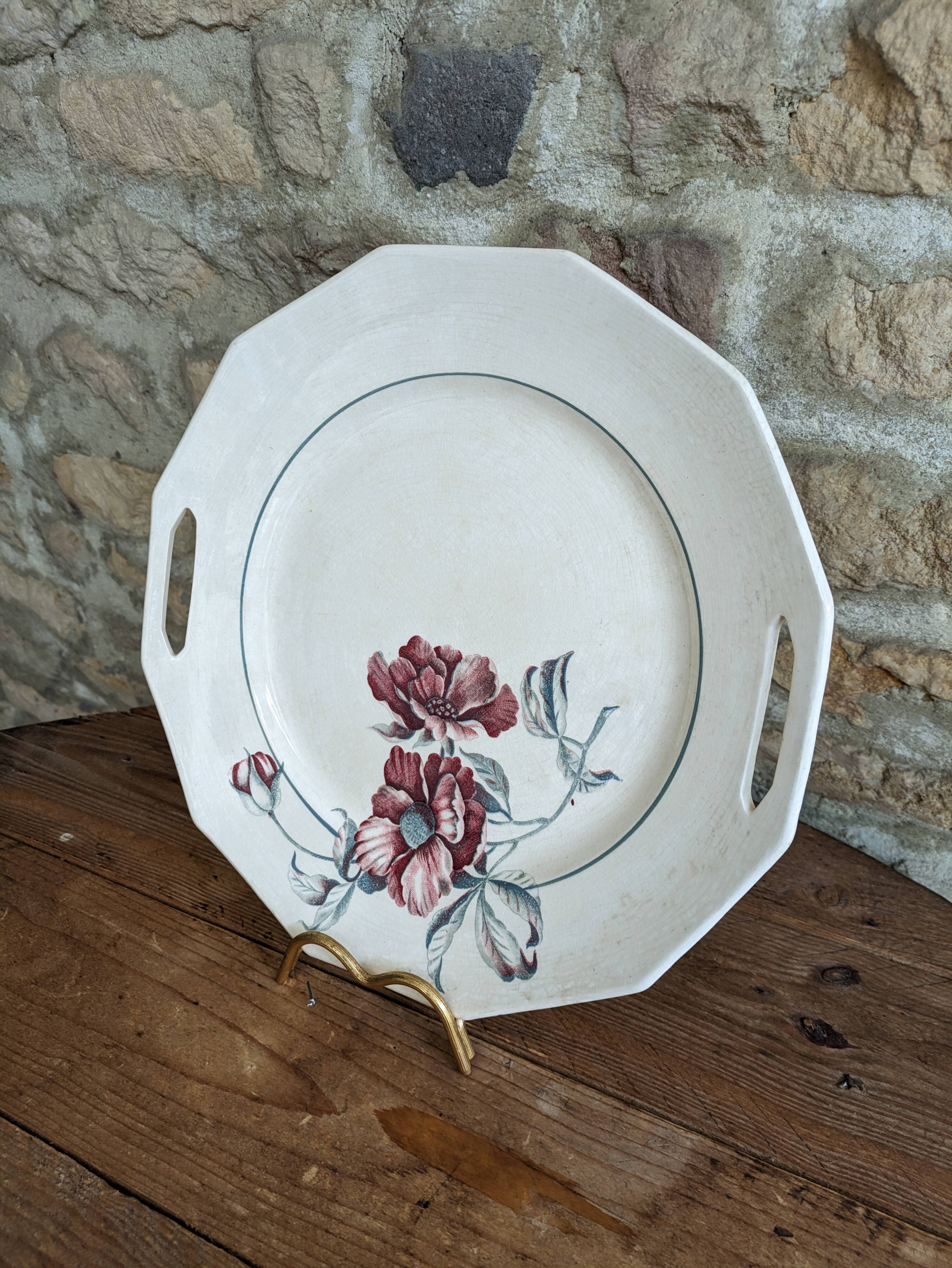 Plate with handles, Saint Amand ceramic serving dish, Simone model