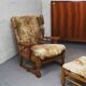 Brutalist oak lounge chair and ottoman