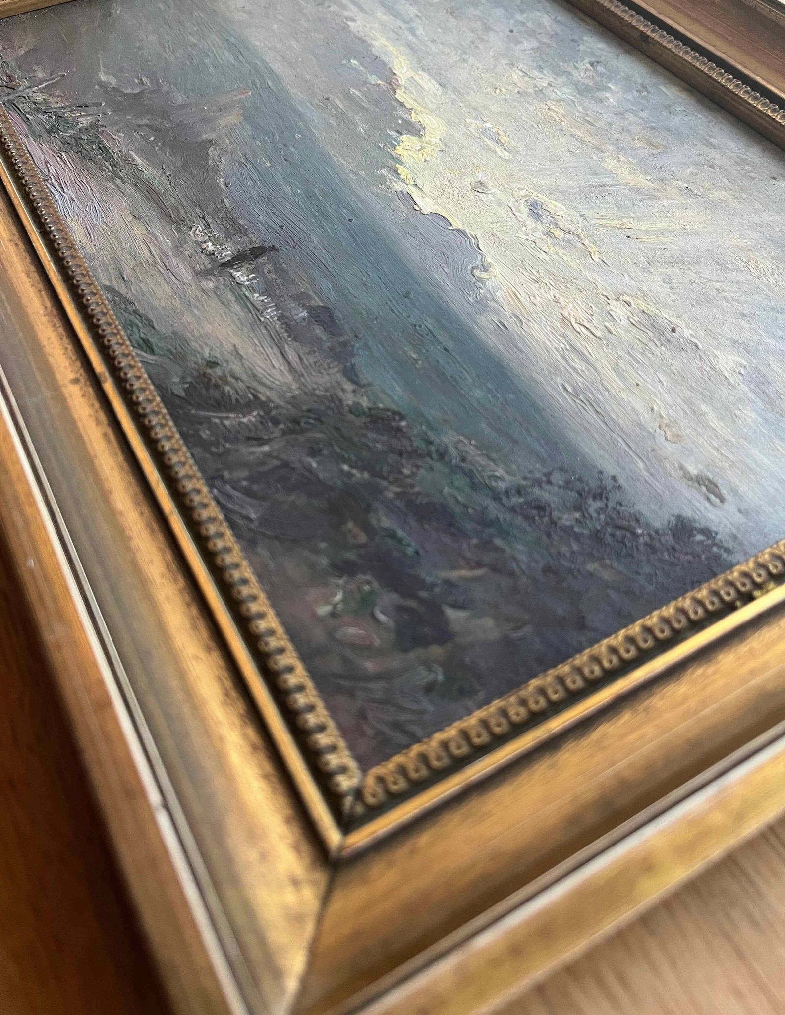 HSP painting "Shepherd with geese at dusk" attr. HL Foreau (1866-1938)