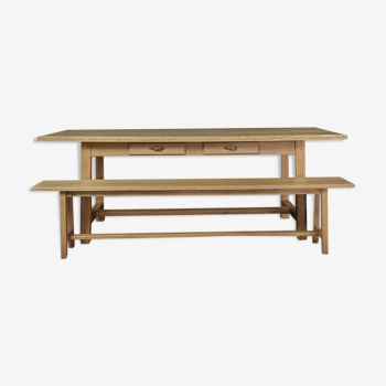 Oak table 2m + 2 benches