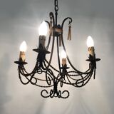 Vintage 4-arm, 4-light chandelier from the 1980s. Brown and gold metal.