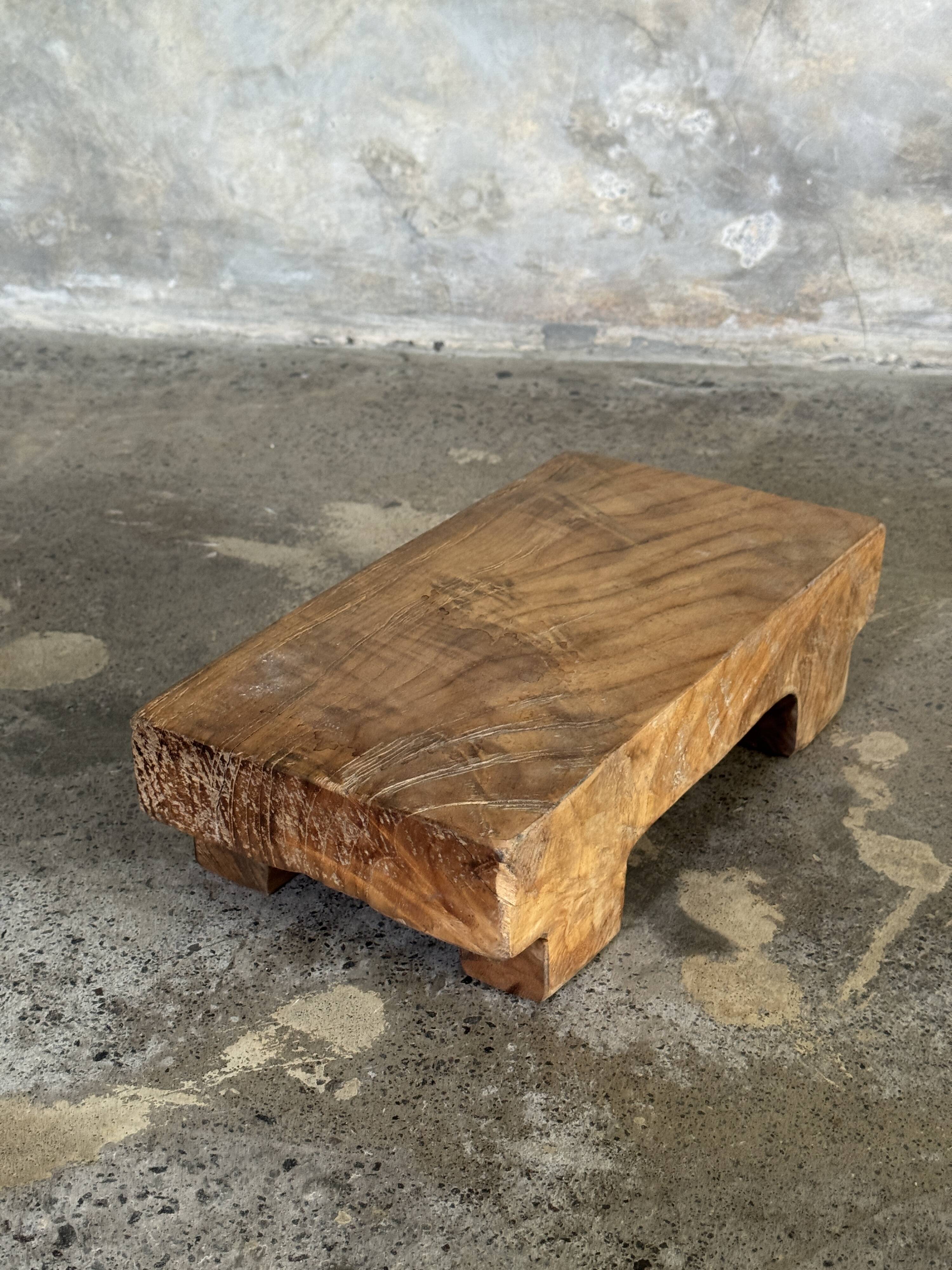 Small stool, accent stool in solid blond teak wabi-sabi L30 W8.5 H6.