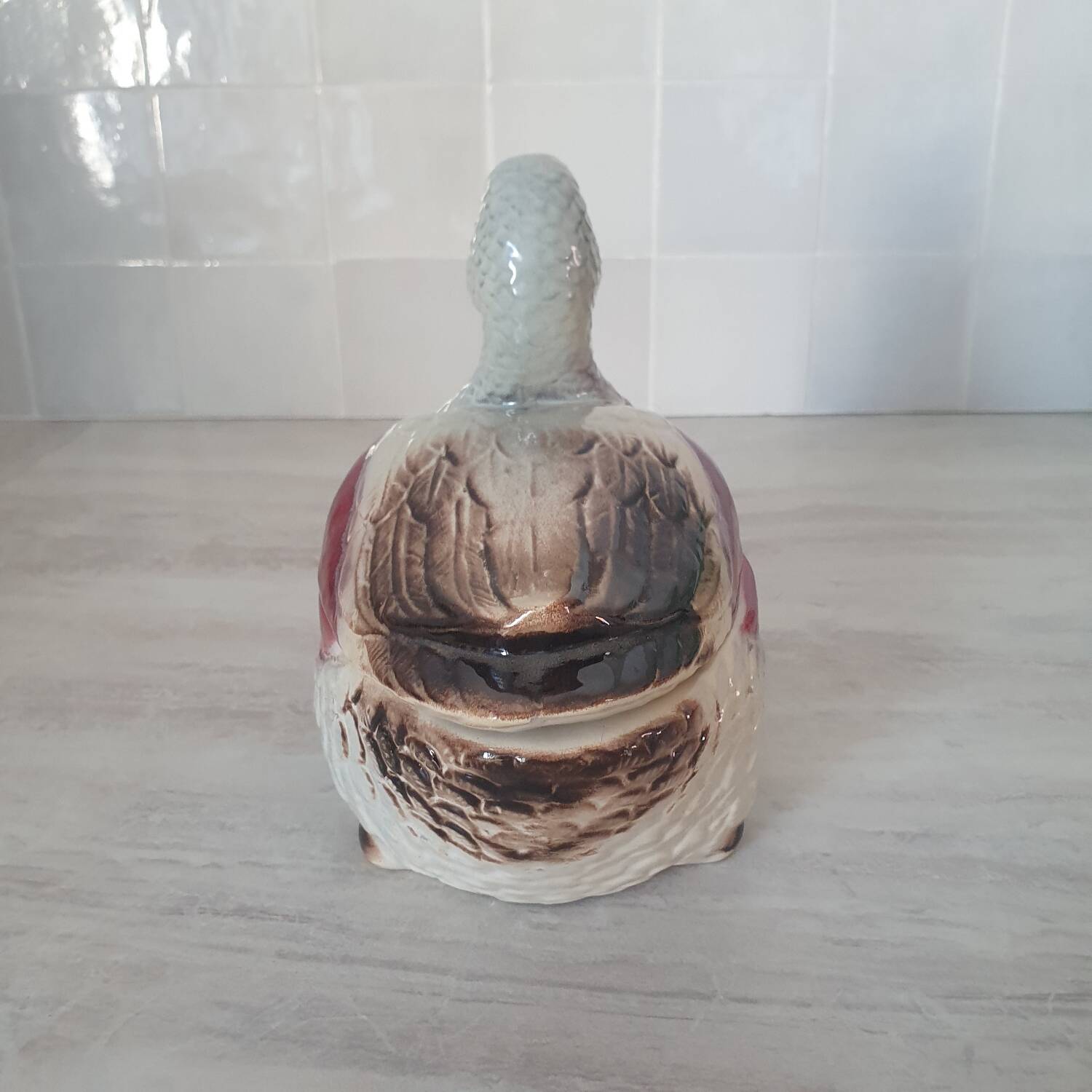 Duck-shaped slipware in the style of Michel Caugant.