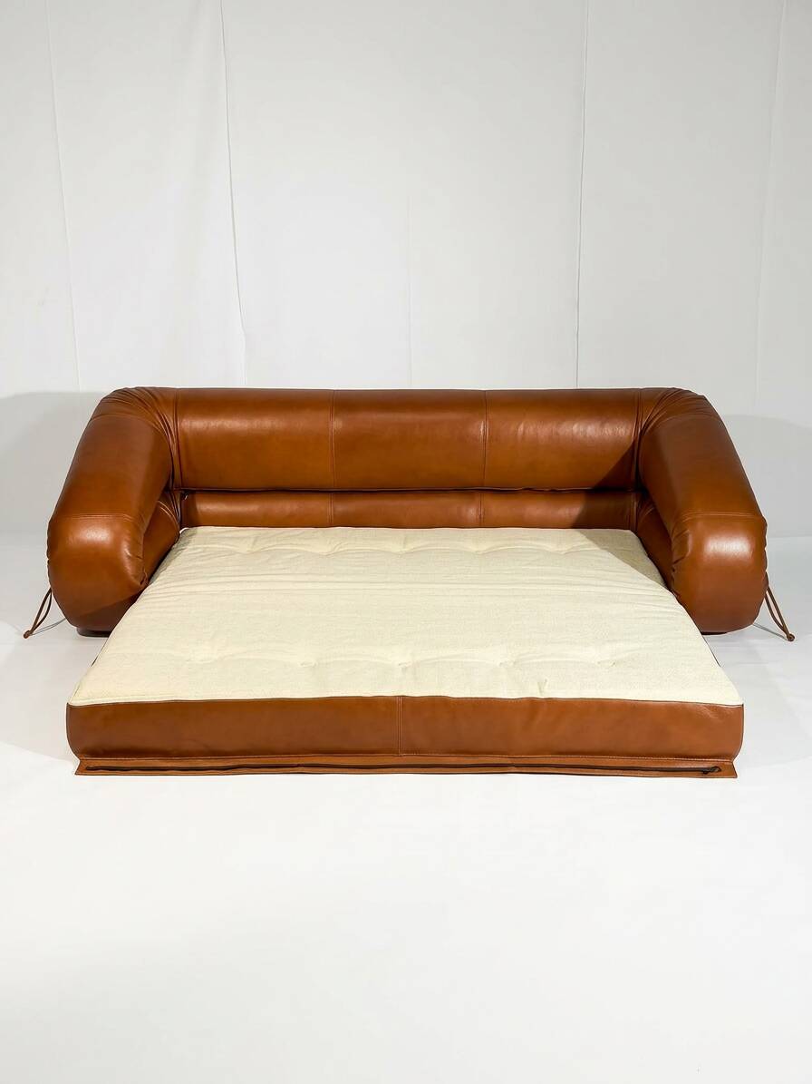 Sofa Bed "Anfibio" for Giovannetti Collezioni in Dark Cognac  Leather