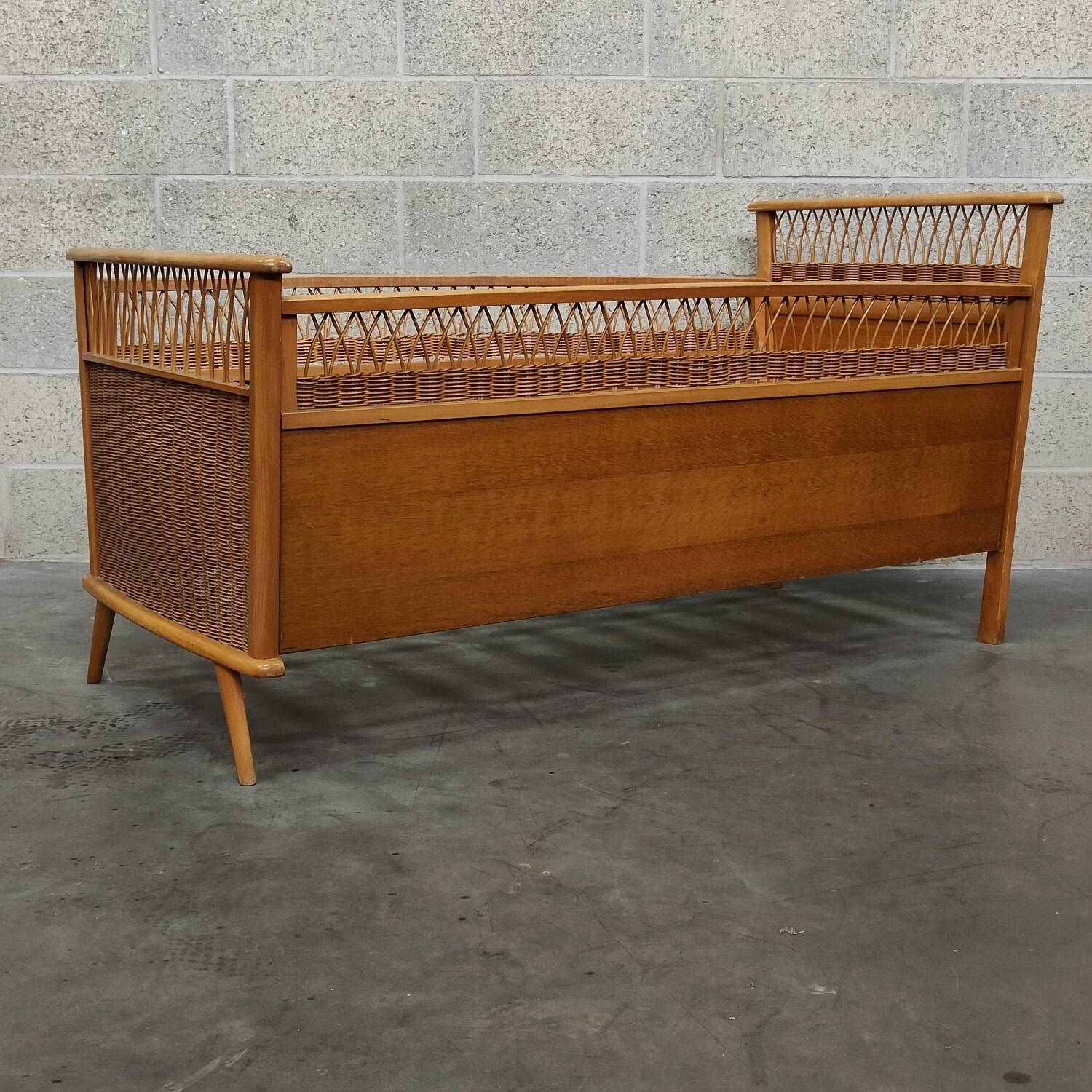 70s rattan and wood children's bed