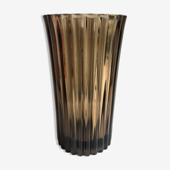 Vase en verre trempé fumé noir vintage 70