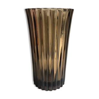 Vase en verre trempé fumé noir vintage 70