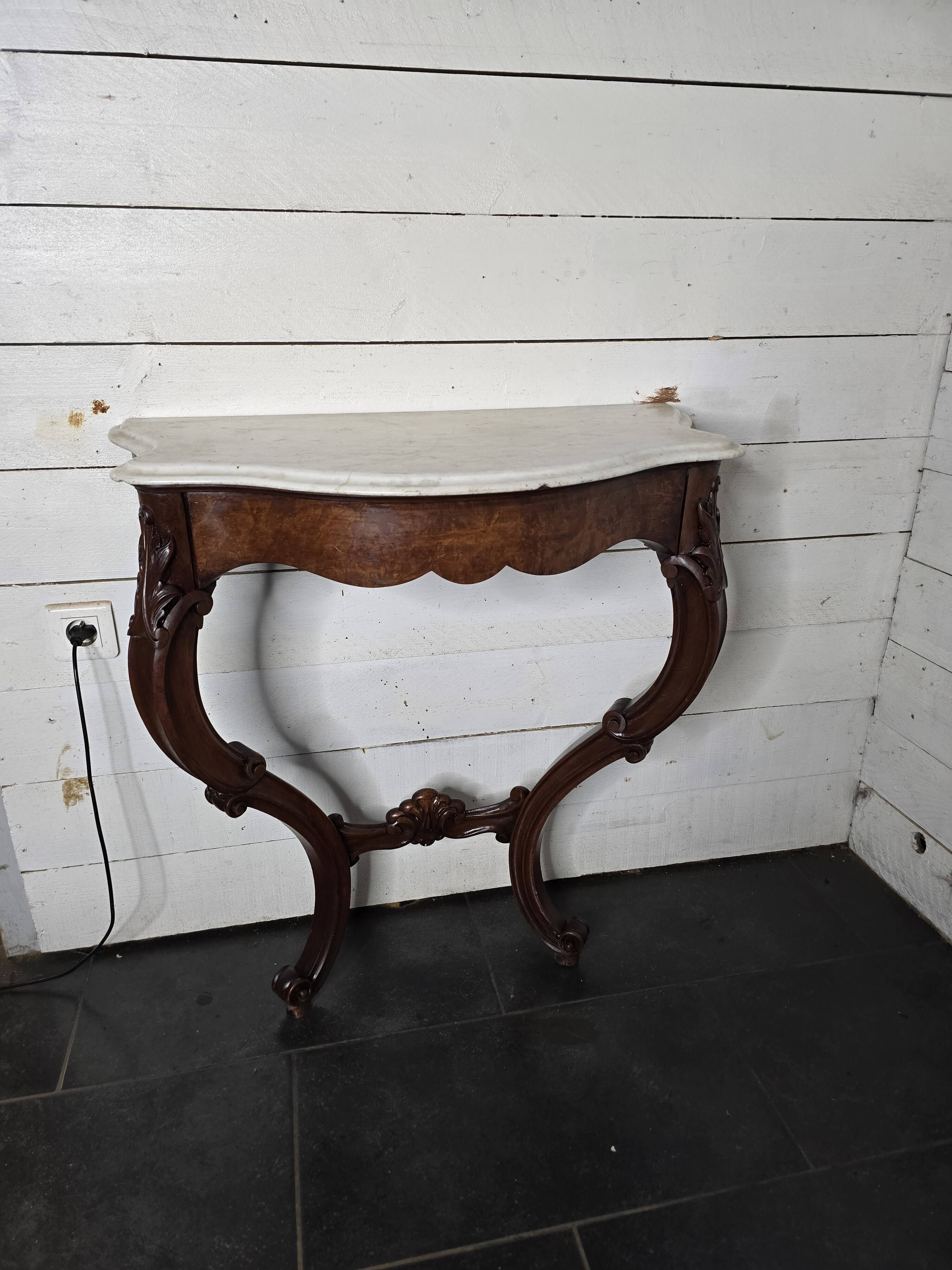 Antique Louis XV style curved console in walnut