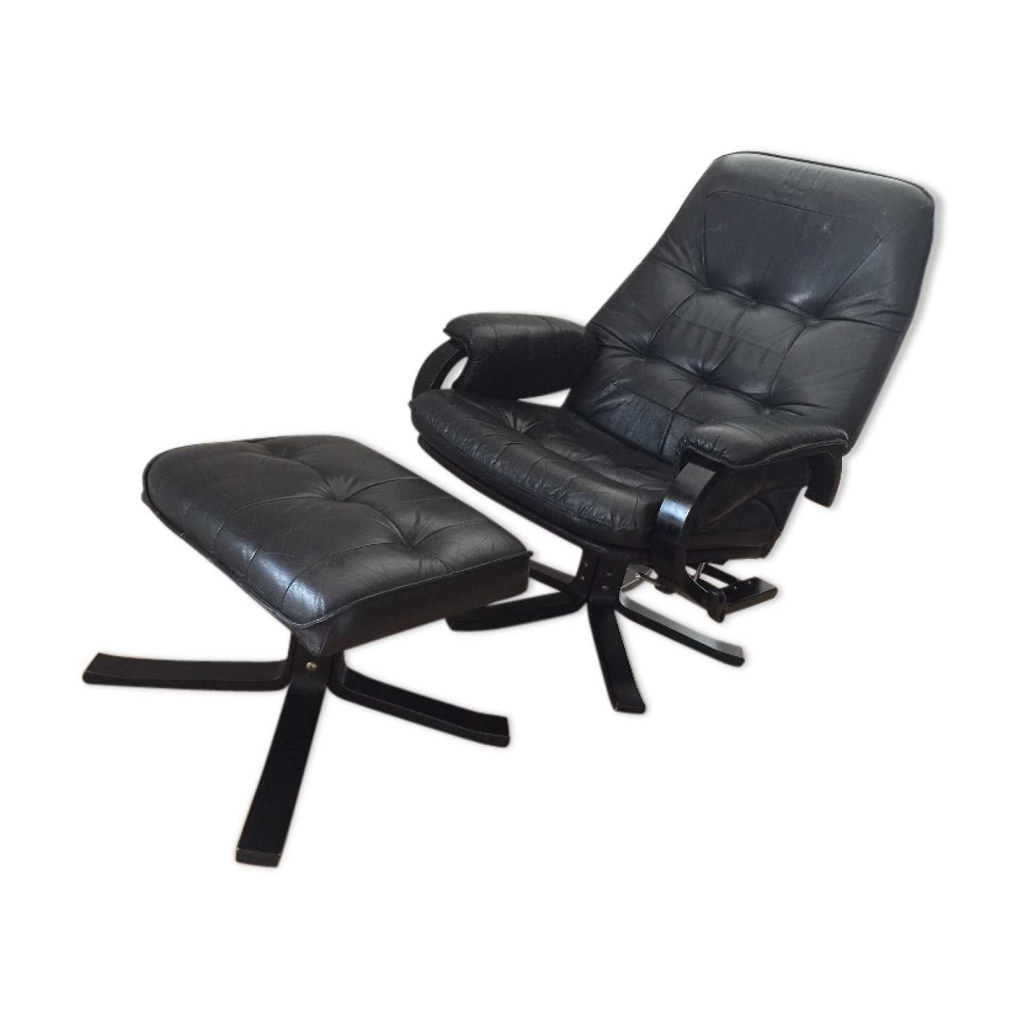 Armchair Scandinavian lounge swivel and tilt and his ottoman Unico 1970 Denmark