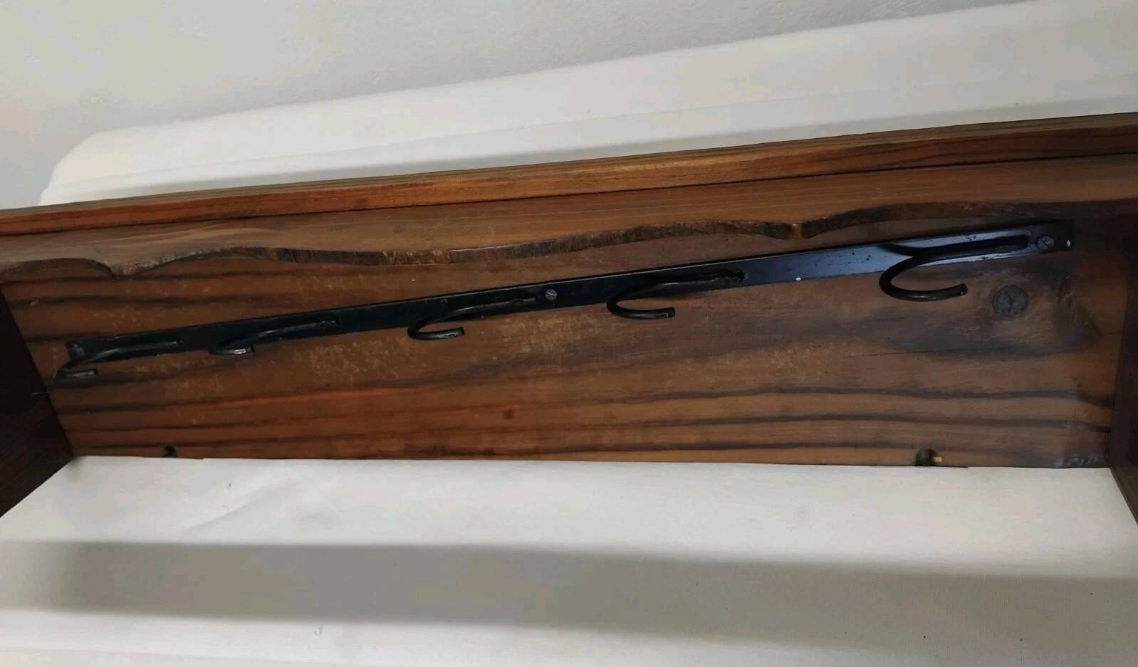 Antique Wall Shelf with Vintage Hooks