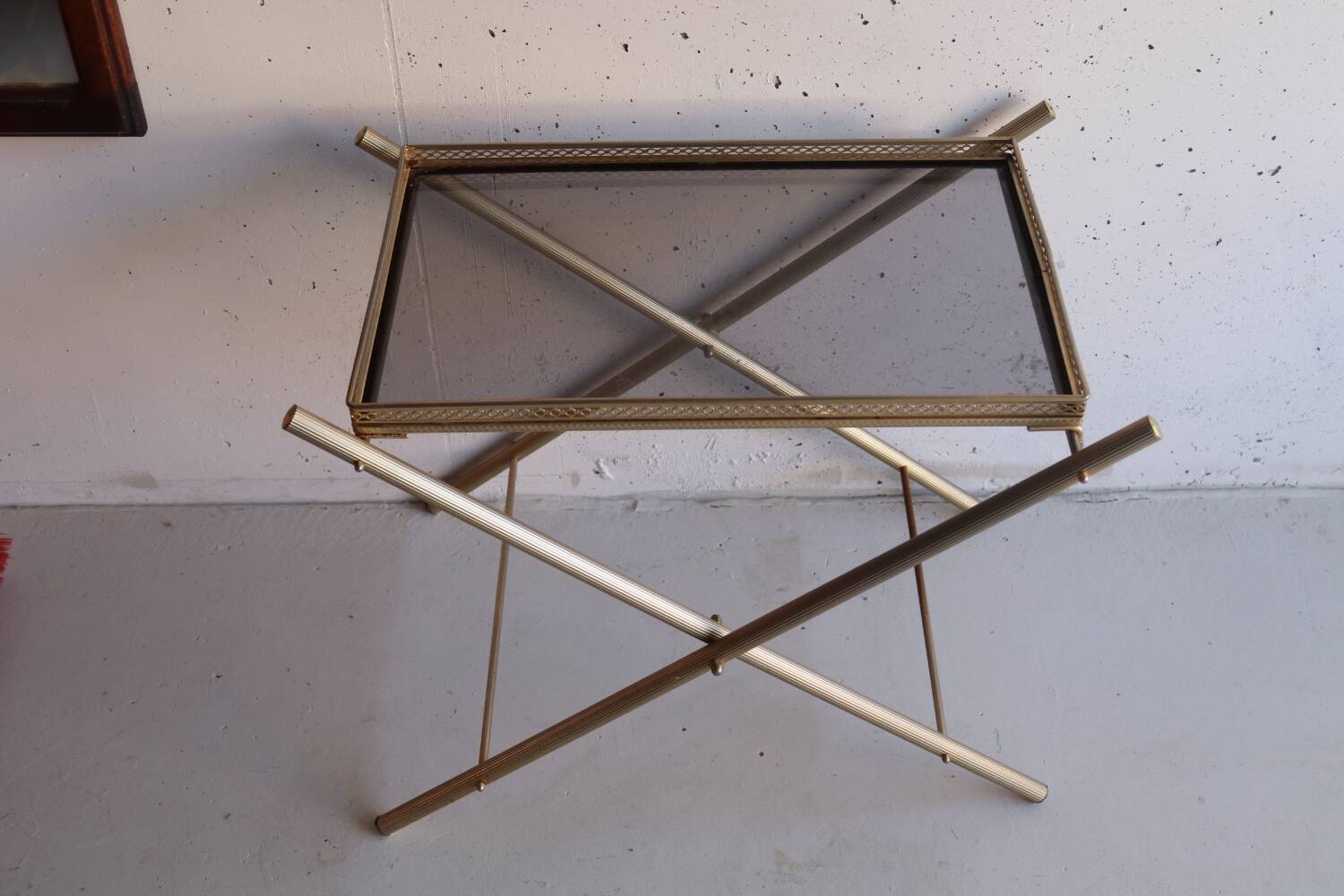 Serving tray, vintage serving tray in smoked glass and gold metal