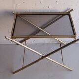Serving tray, vintage serving tray in smoked glass and gold metal