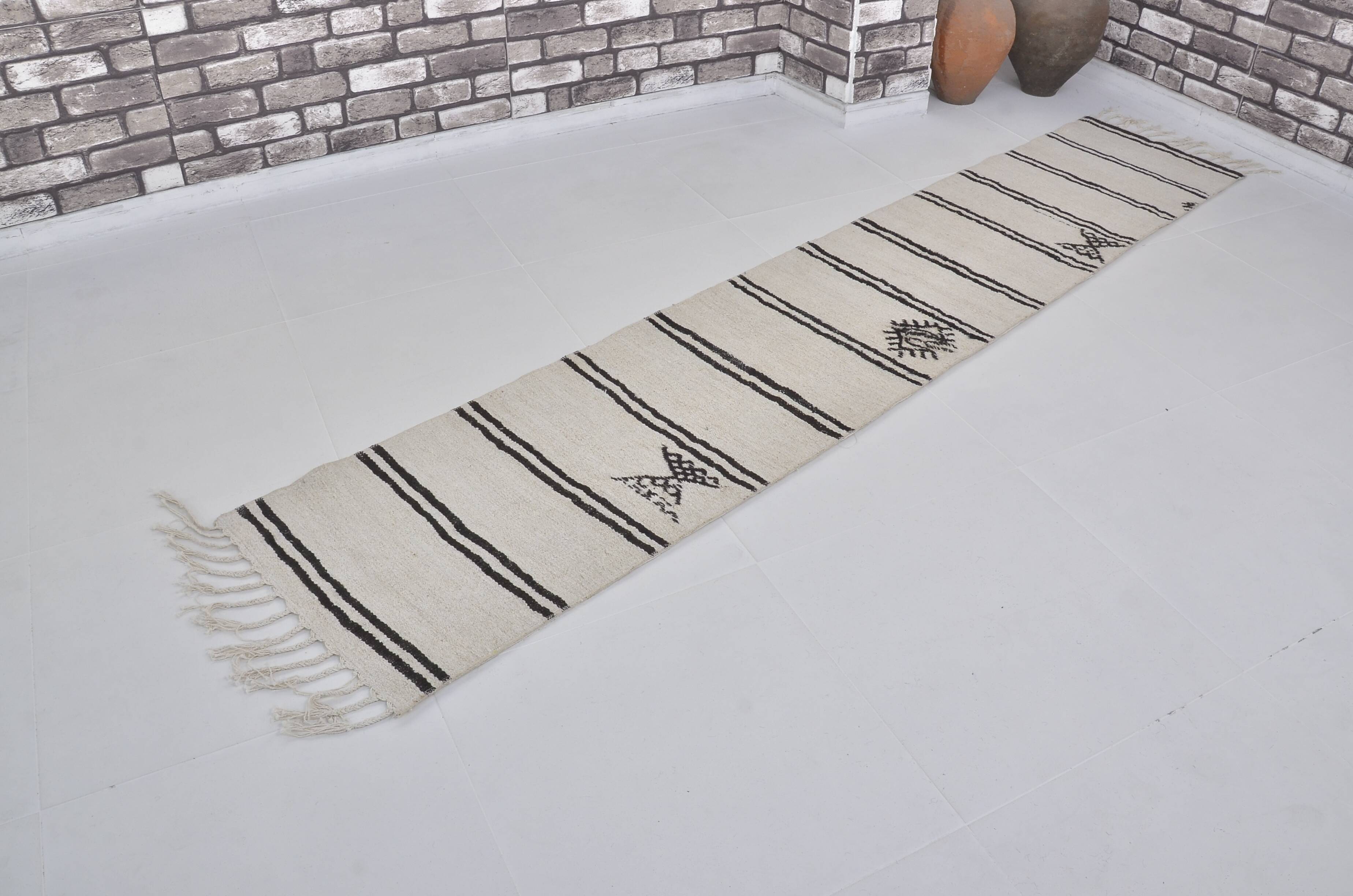 Vintage White Antique Hemp Kilim Runner sku3885
