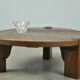 Solid oak round coffee table, Brutalist 1970s