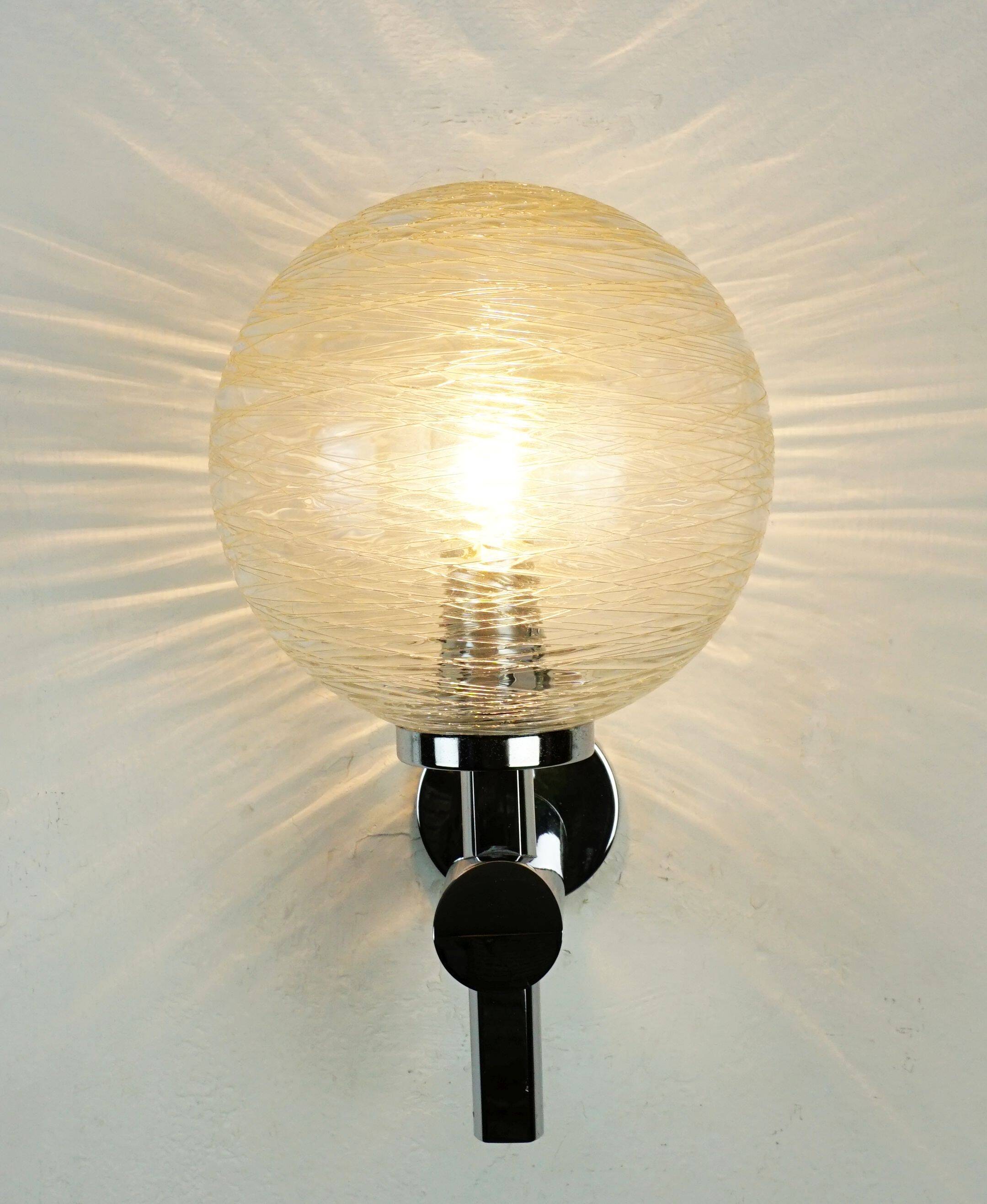 Pair of vintage wall lights structured glass and chrome 1970/80