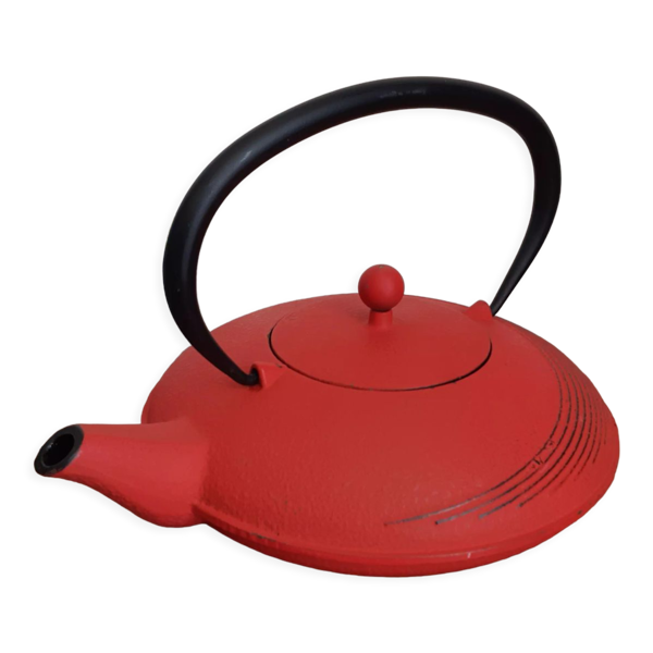 Théière japonaise plate en fonte rouge