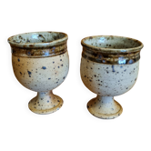 Ensemble de 2 verres à pied en grès pyrité La Borne