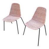 Paire de chaises de salle à manger / empilables en rotin et fer Legler, Suisse années 1960.