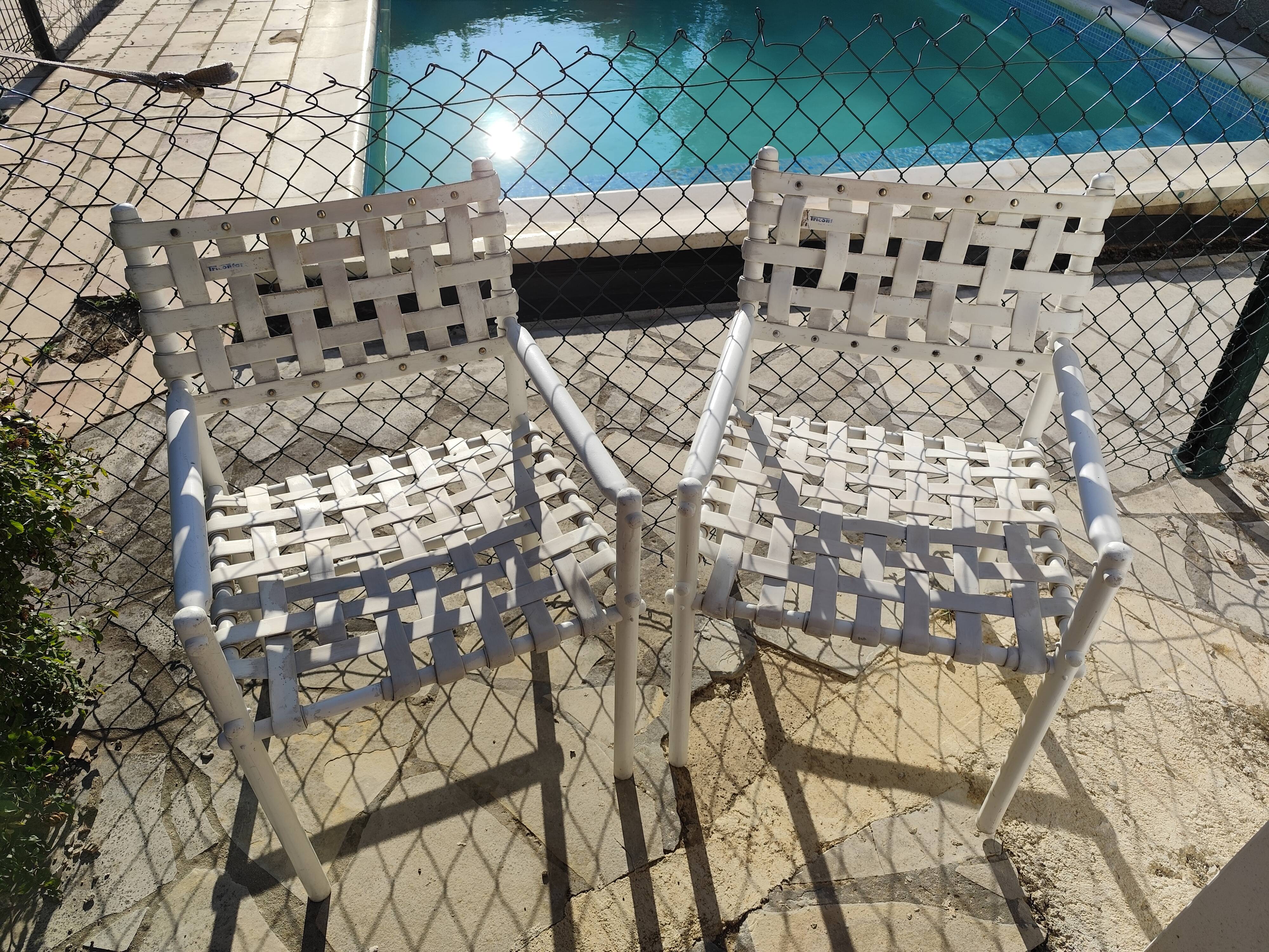 4 chairs & 2 vintage woven lounge armchairs triconfort, 1980 France