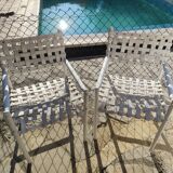 4 chairs & 2 vintage woven lounge armchairs triconfort, 1980 France