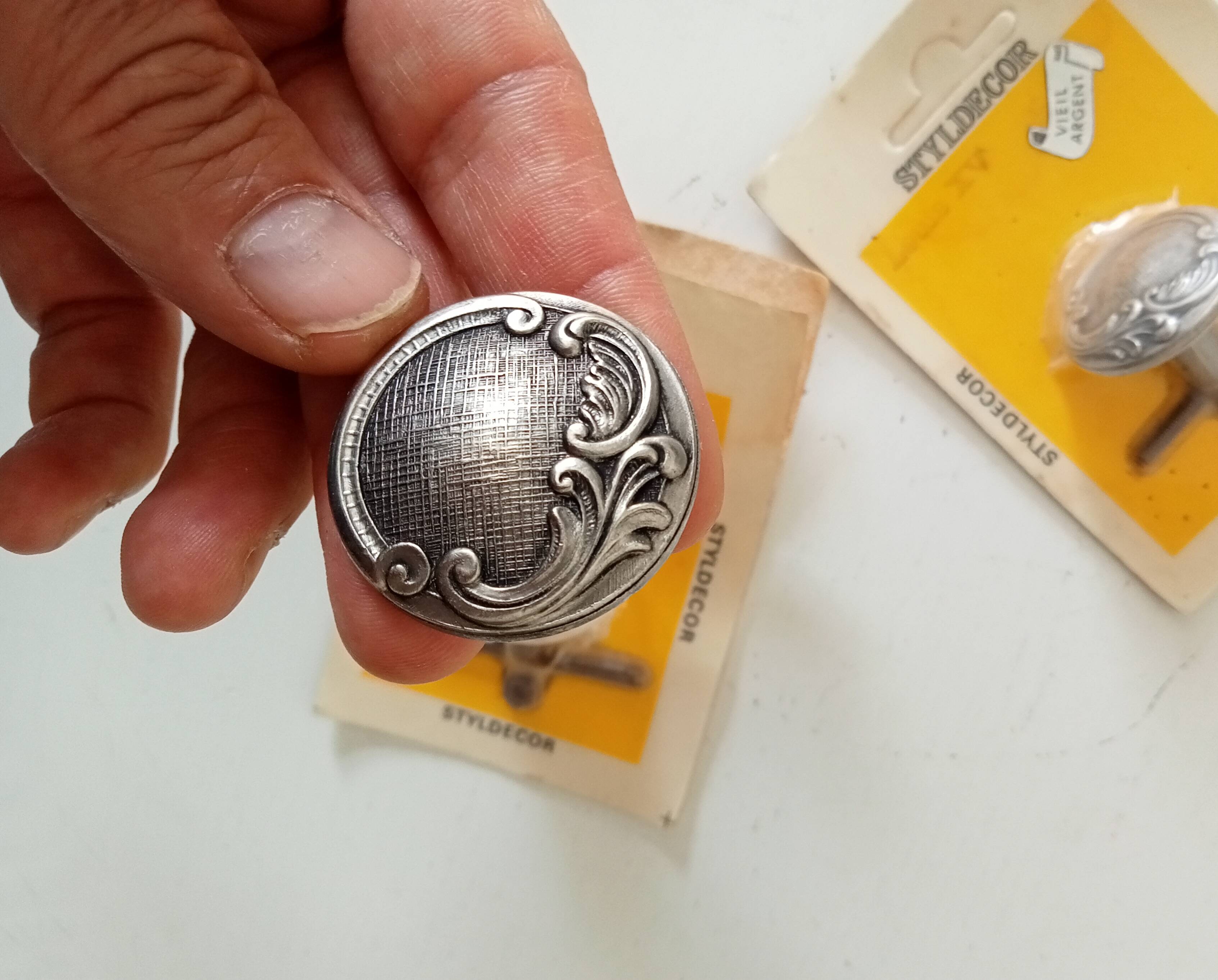 Antique furniture knob, old silver, Louis XV style