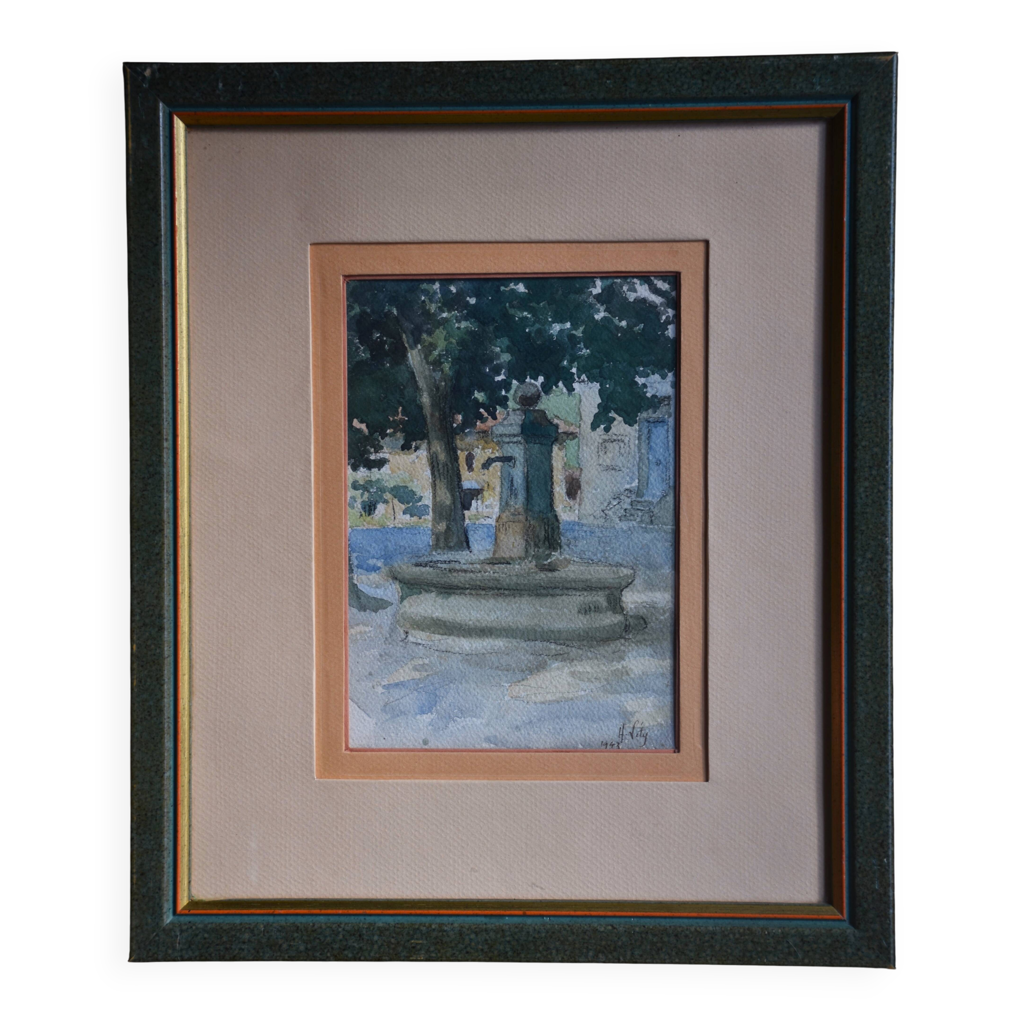 Hippolyte Léty, Fountain in the square at Meyssiez (Dauphiné), 1943