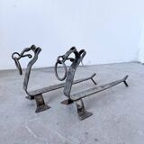Pair of zoomorphic metal andirons "dogs" 1950