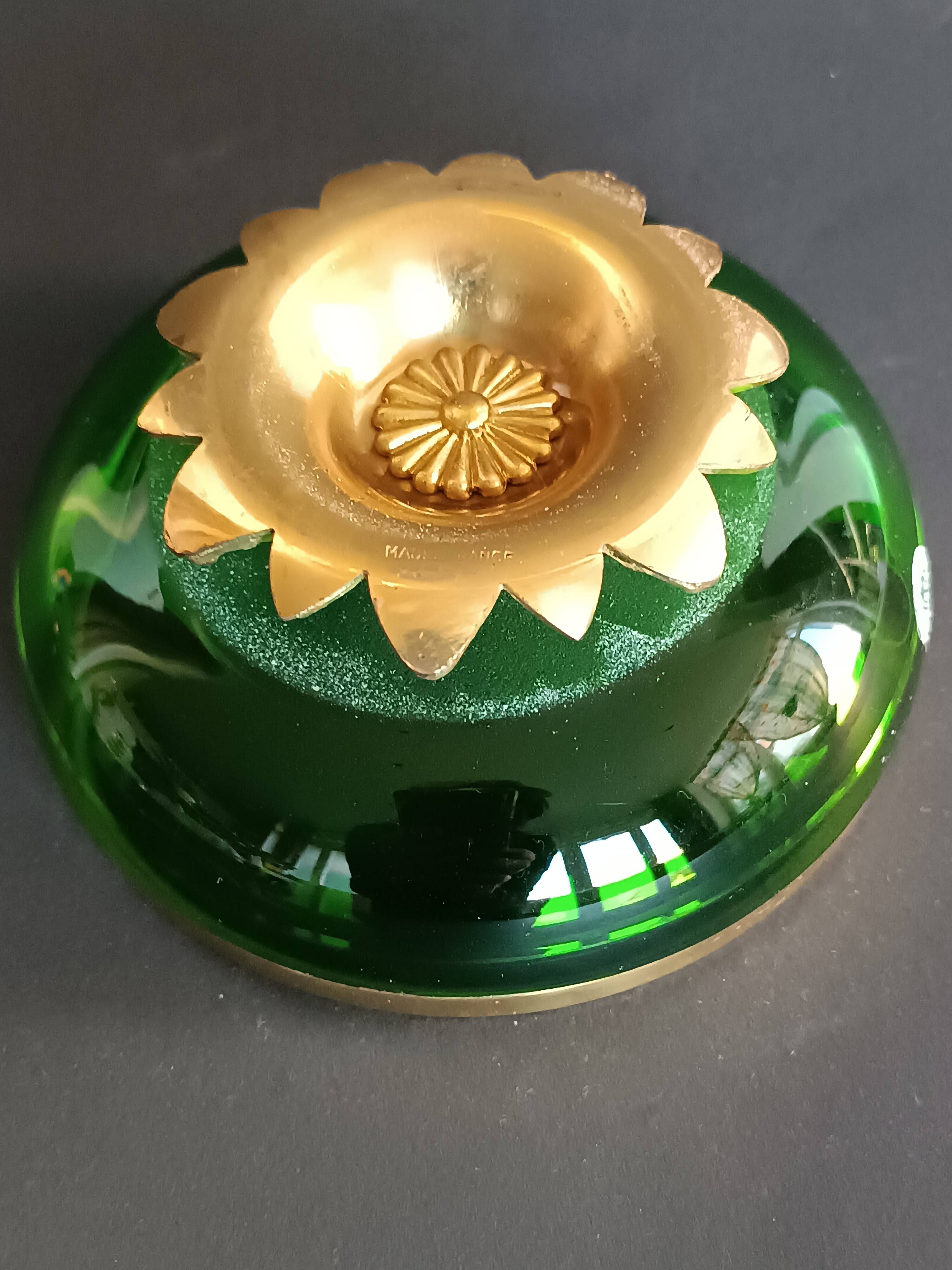 Green crystal and gilt brass bowl by Cristal & Bronze Paris