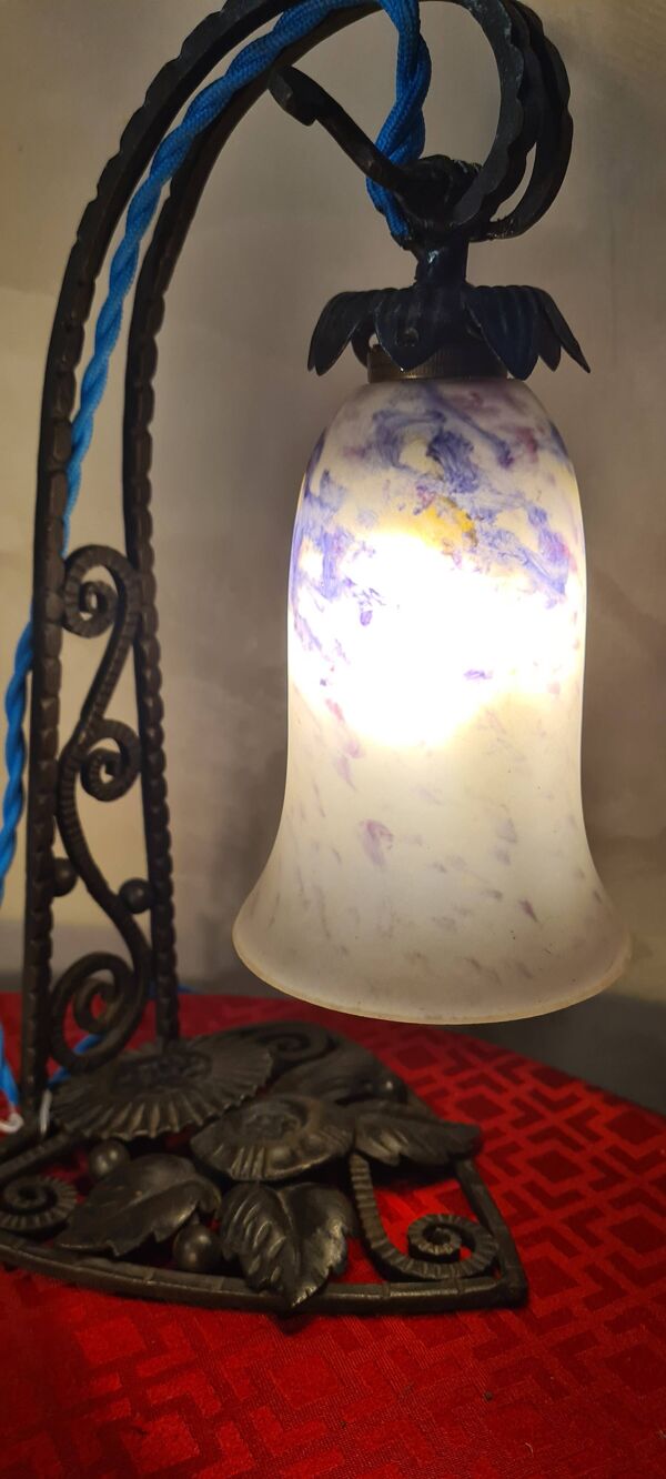 lampe fer forgé ancienne 32x20 jolie tulipe original elec ok
