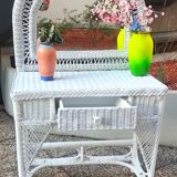 Dressing table in woven white rattan; 1970s