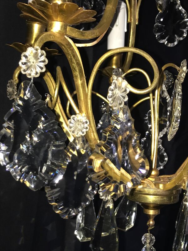 Lustre cage pampilles de cristal st. Louis XV