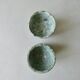 2 marble egg cups in veined white and green, circa 1980.