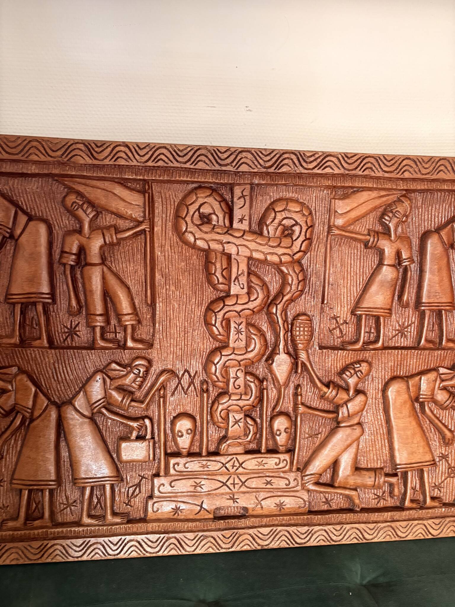 Ancient Carved Panel Bas Relief Sculpture Benin Dahomey Ritual Scene