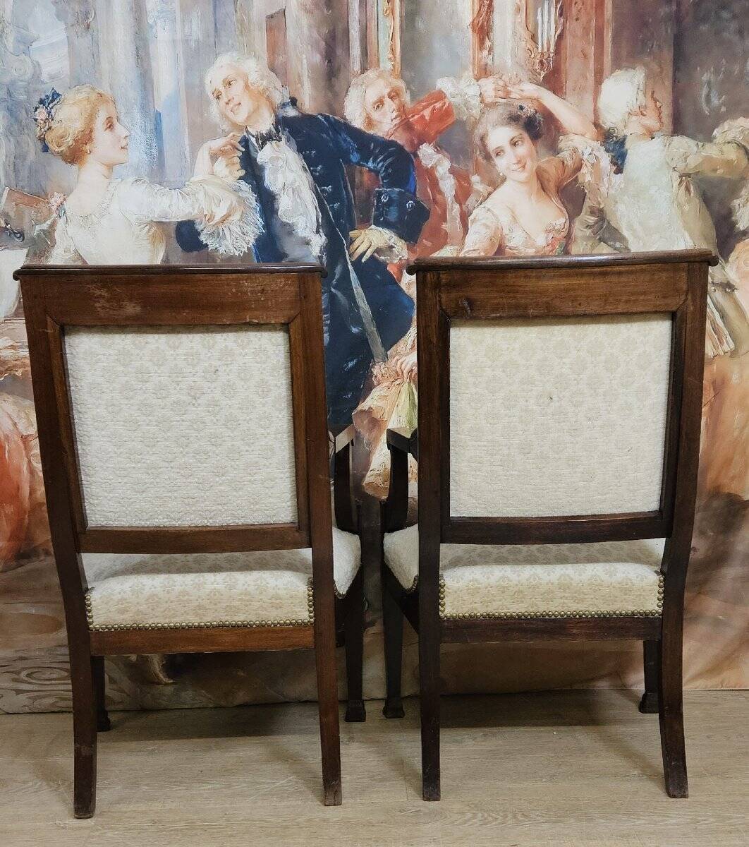 Pair of Empire period armchairs in mahogany, dating from the early 19th century.