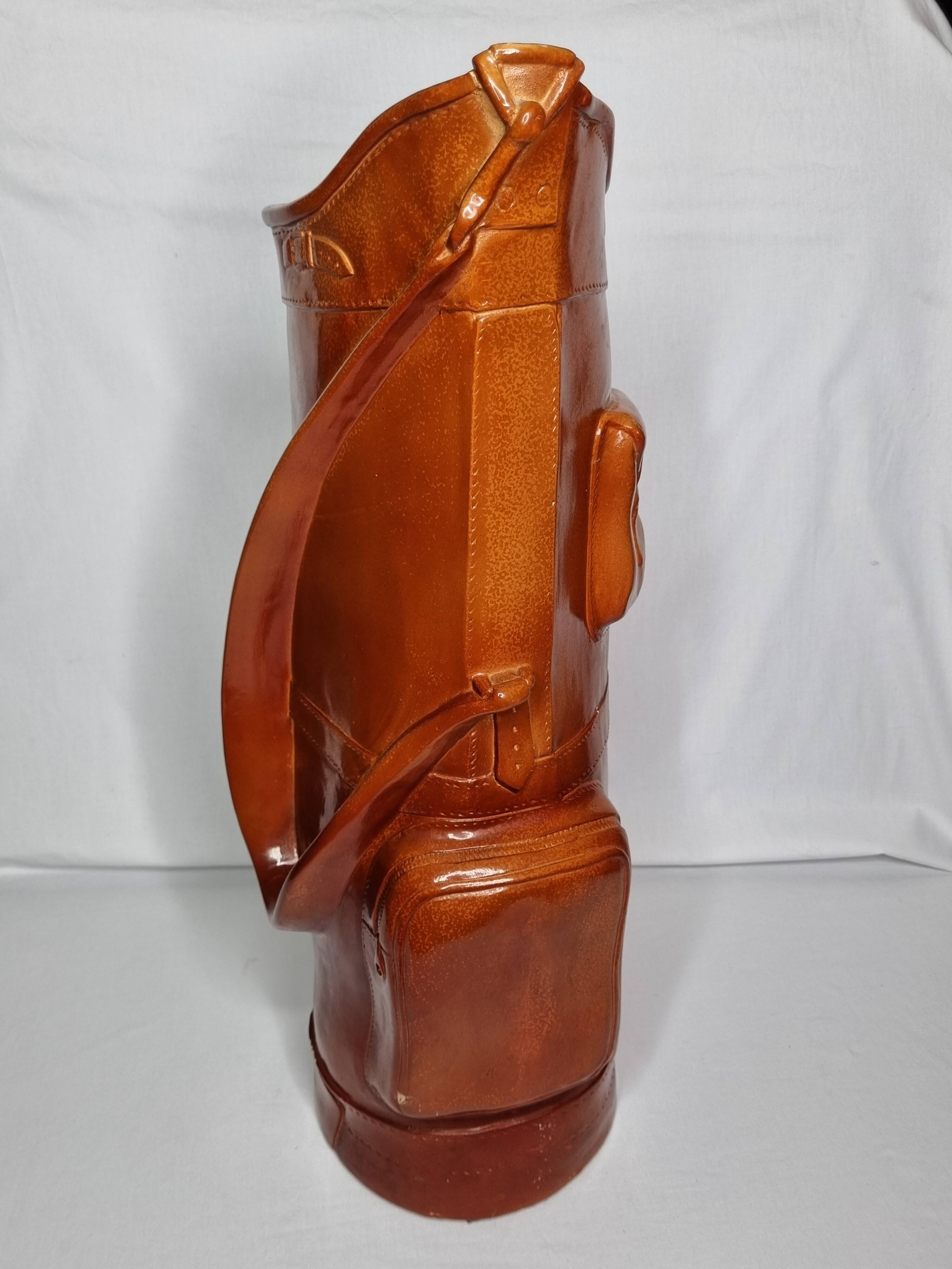 Vintage sculptural umbrella stand golf bag imitation leather 70s 65 cm