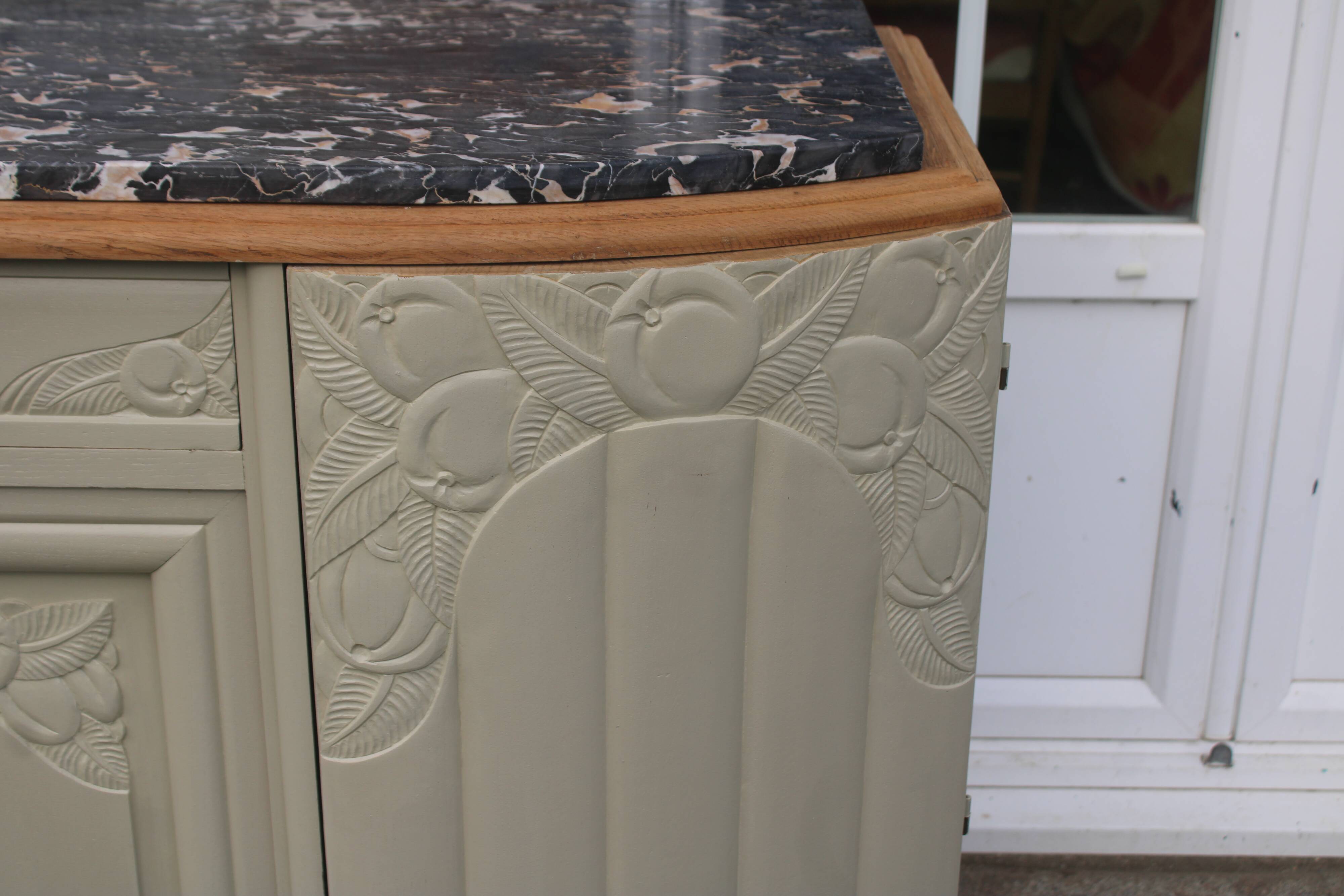 Art Deco sideboard in renovated solid oak – marble top