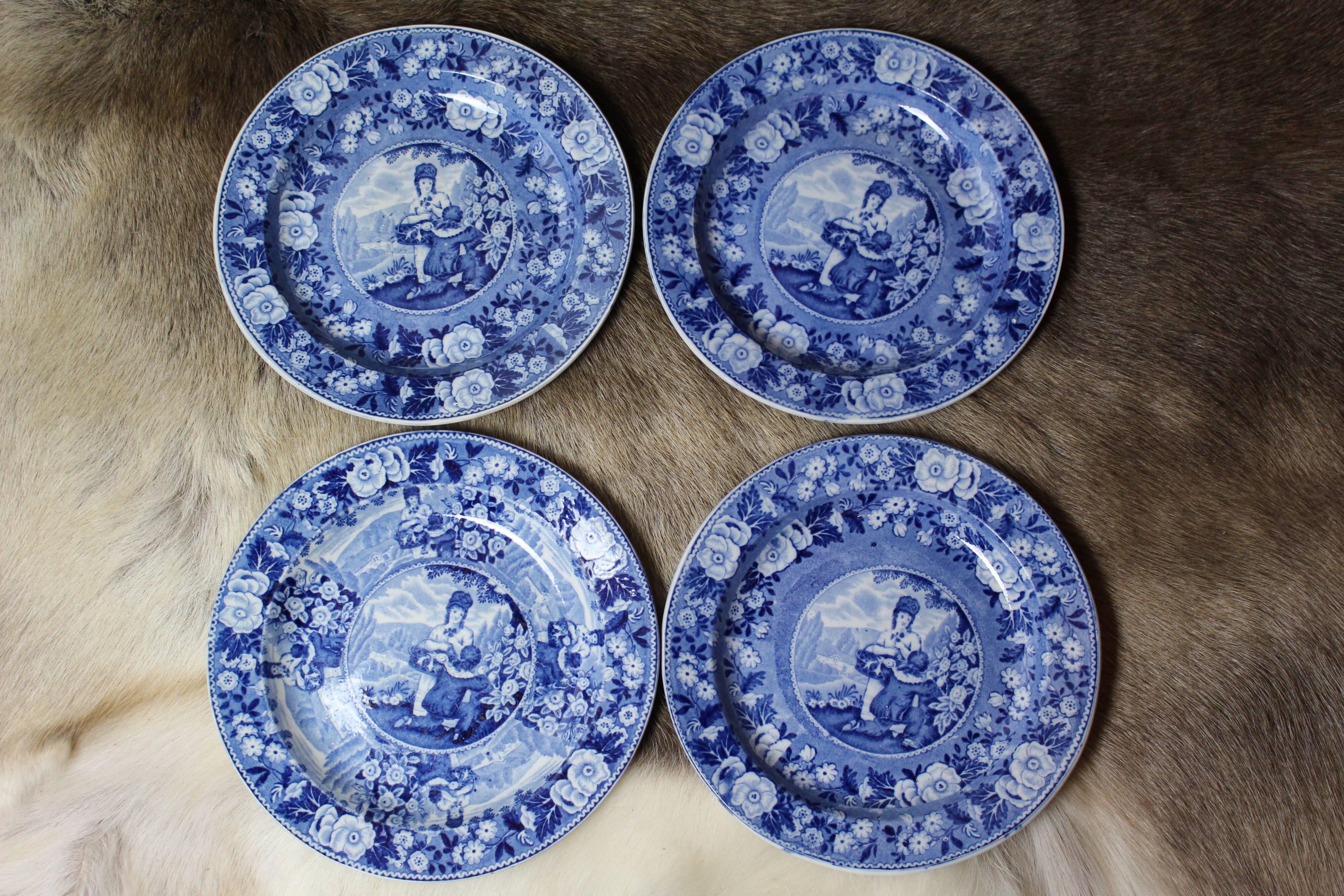 Set of 4 cobalt blue English dessert plates