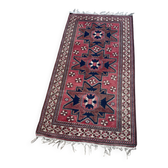 Tapis Lesghi vintage laine fait main – motifs géométriques étoile –Turquie