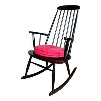 Vintage Scandinavian rocking chair in blackened wood from the 1970s