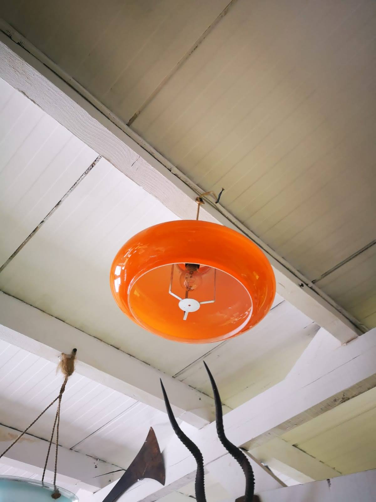 Vintage orange opaline hanging lamp