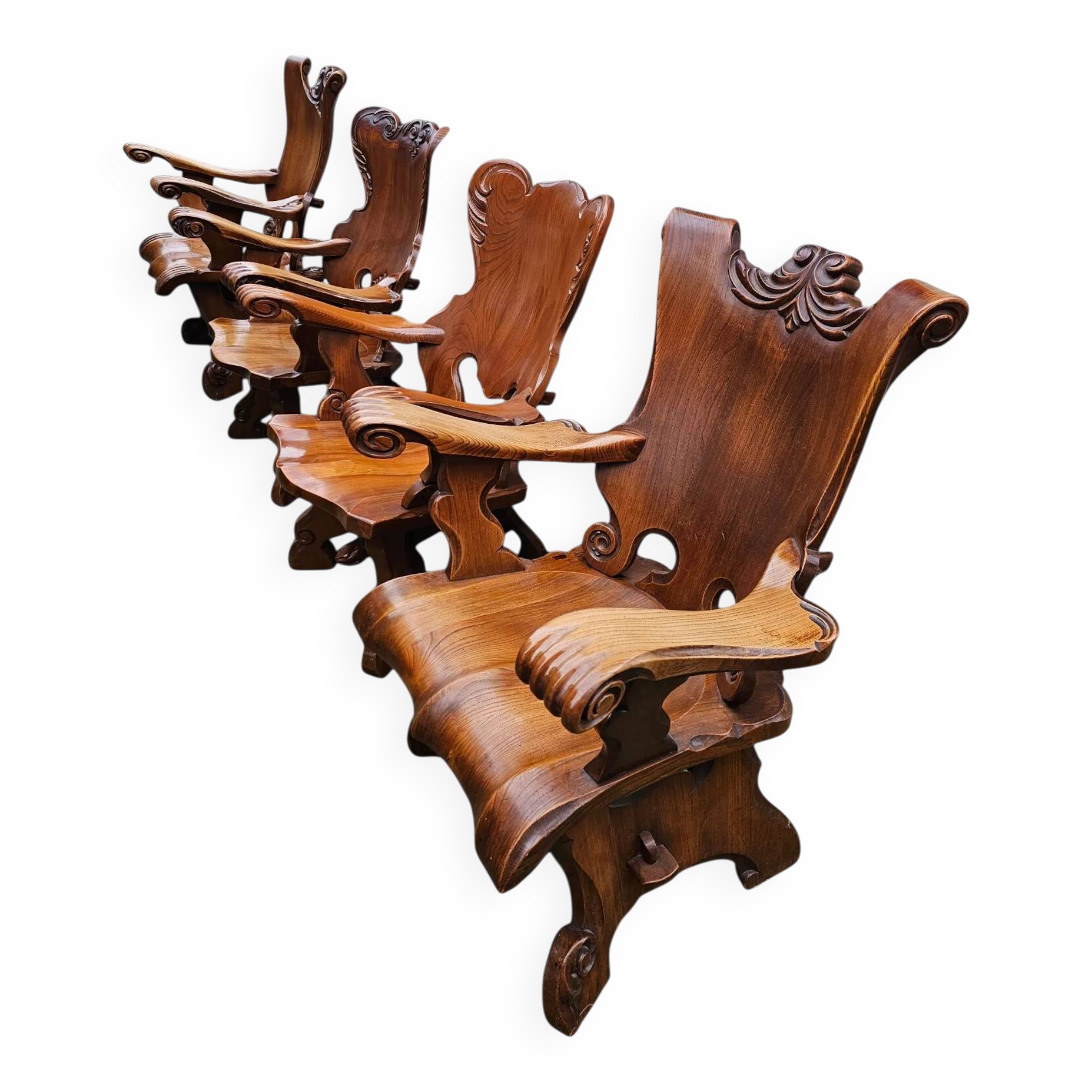 4 x large oak claw armchairs 1960s