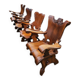 4 grands fauteuils à griffes en chêne des années 1960