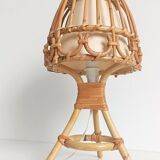 Midcentury Bamboo and Rattan Table Lamp, Attributed to Louis Sognot