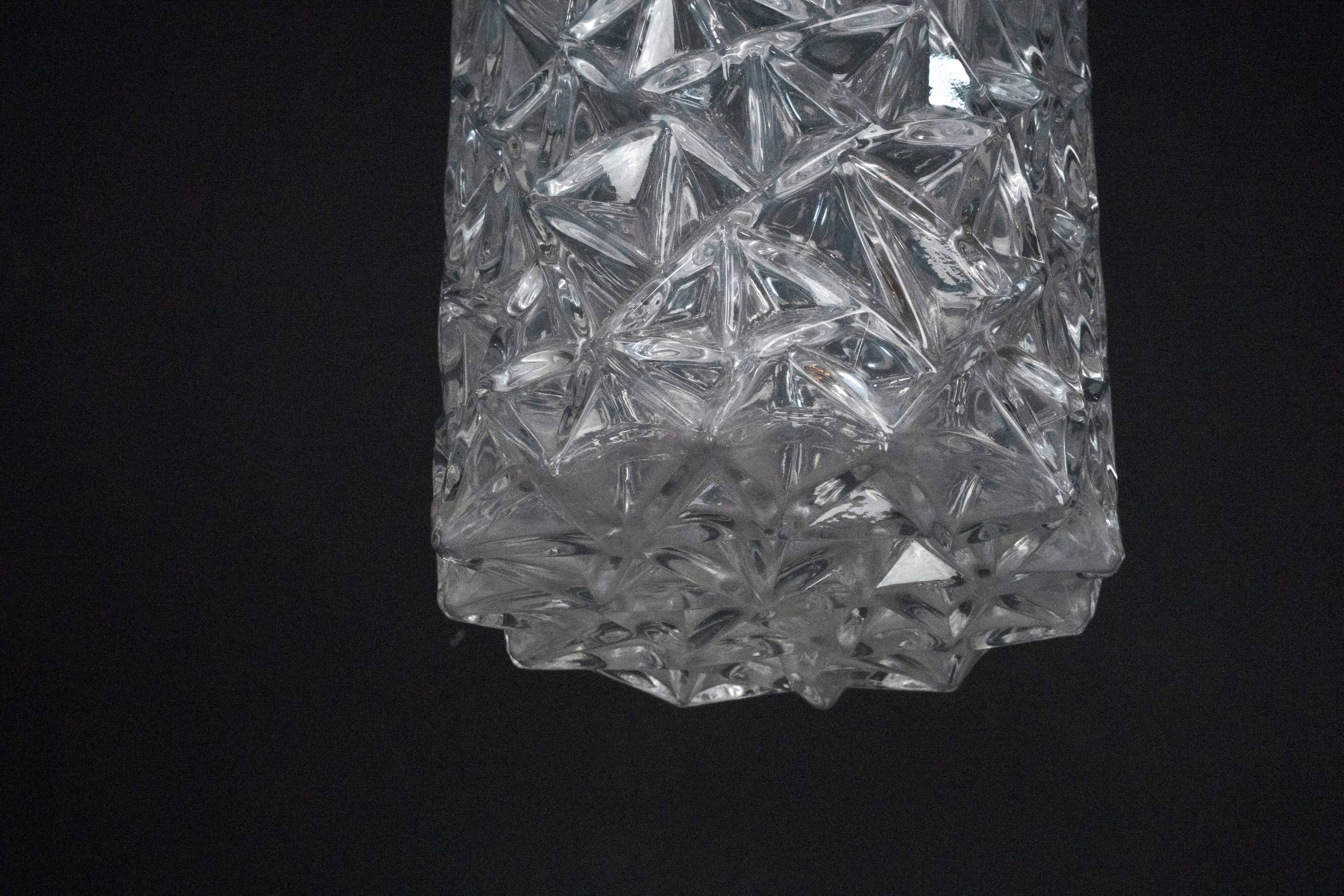 Pair of Italian Pendant Lights in Glass and Polished Aluminum, 1970s
